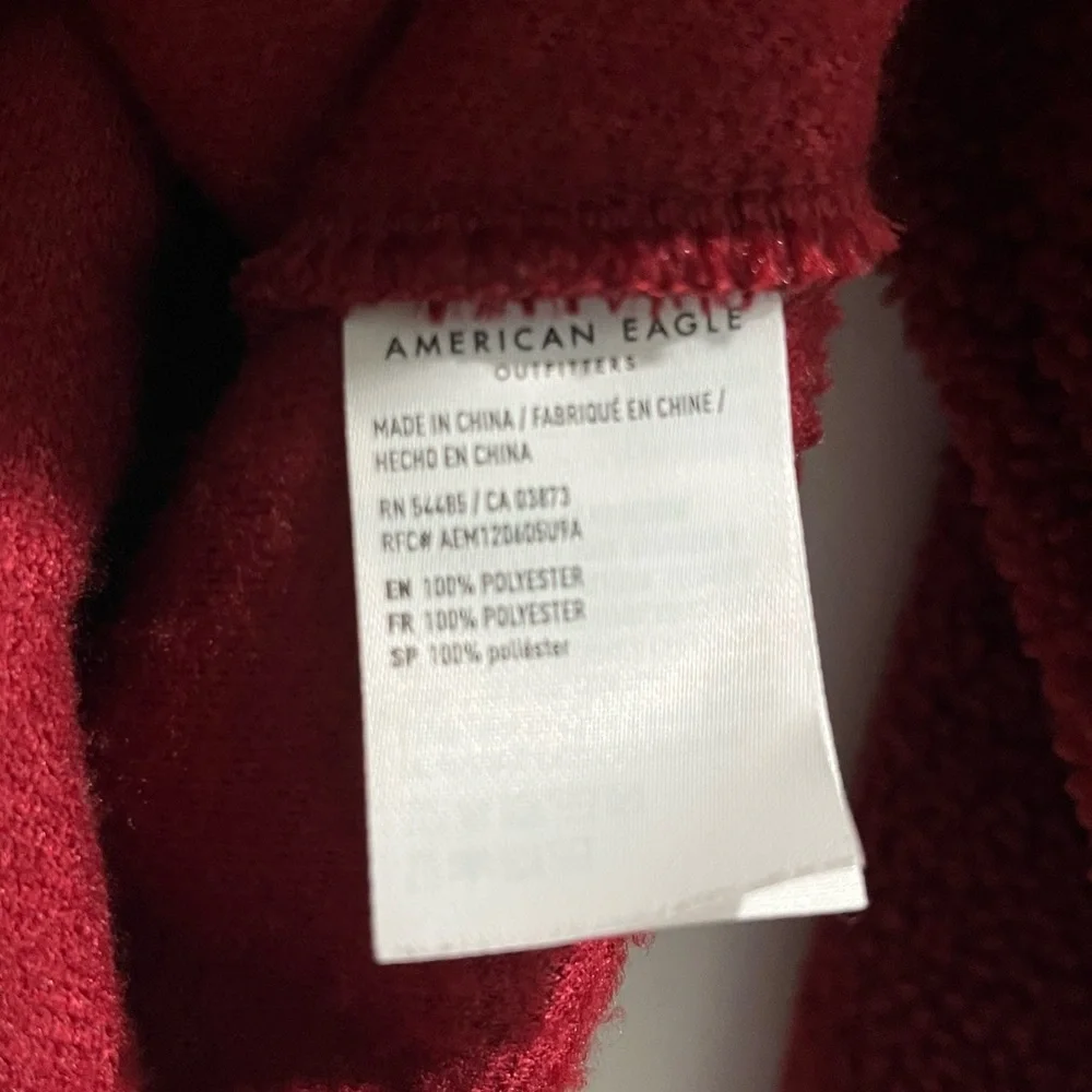 American Eagle Outfitters Burgundy Sherpa Fleece Pullover, OVERSIZED XS - Picture 5 of 7